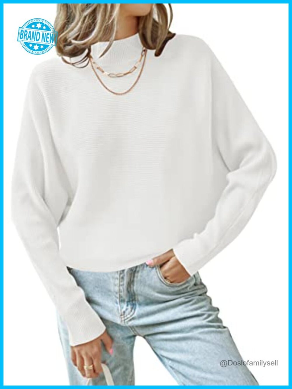 ZESICA Women's Turtleneck Long Sleeve Batwing Sweater Pullover